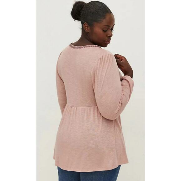 Torrid Embroidered Peasant Top Womens Size 2X Dusty Rose Tassel Babydoll Blouse - Picture 7 of 12